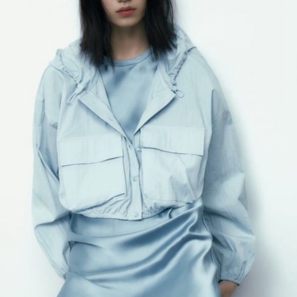NewZara Pockets Buttons  Light Blue Hoodie jacket - Picture 5 of 16